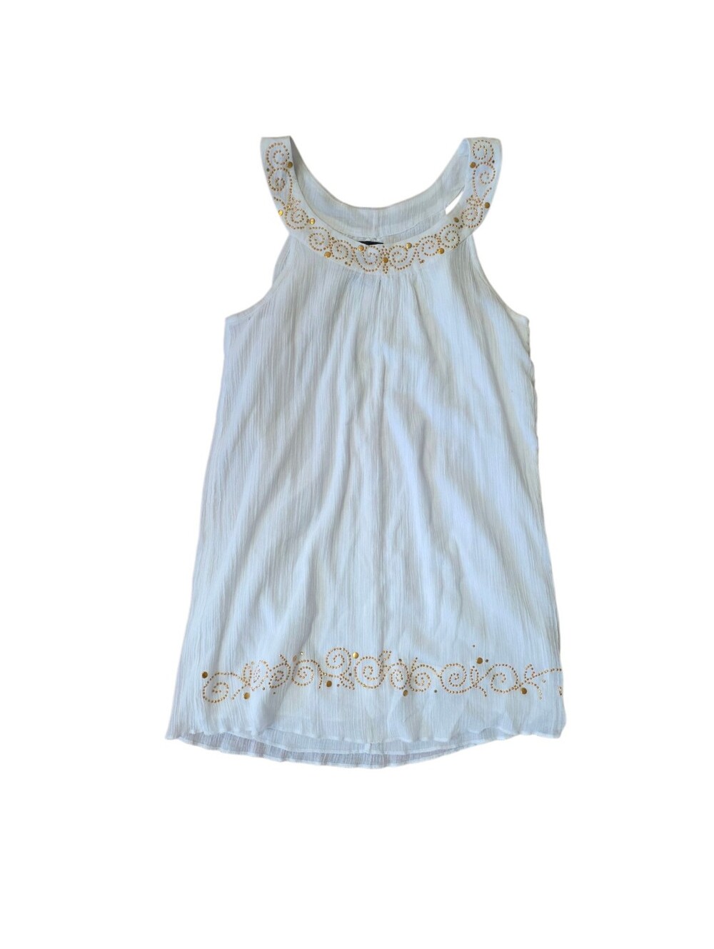 Sunset Bliss White Sleeveless Dress with Gold Eyelet Trim